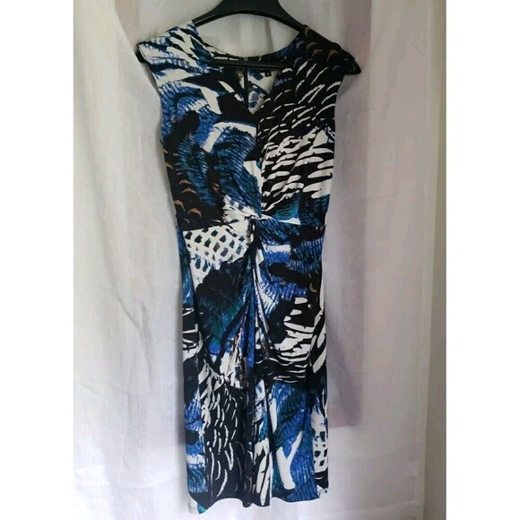 Ellen Tracy Sheath Dress Size 4 Knee Length V Neck Sleeveless Twist Front Blue - Picture 1 of 8